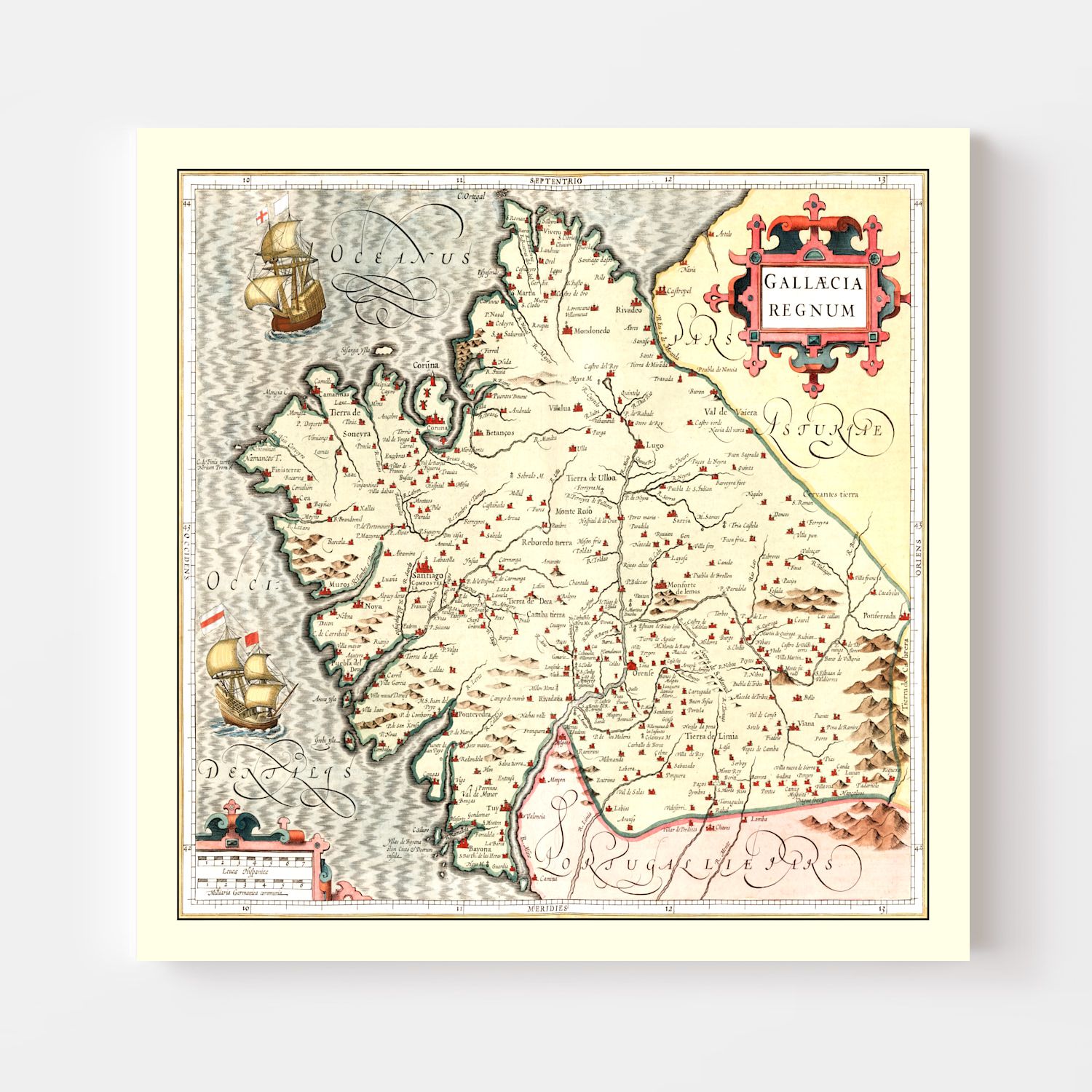 Vintage Map of Galicia Spain, 1623