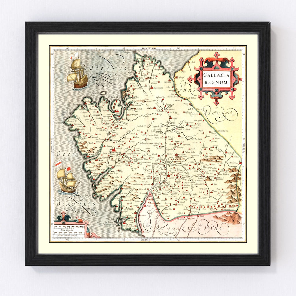 Vintage Map of Galicia Spain, 1623