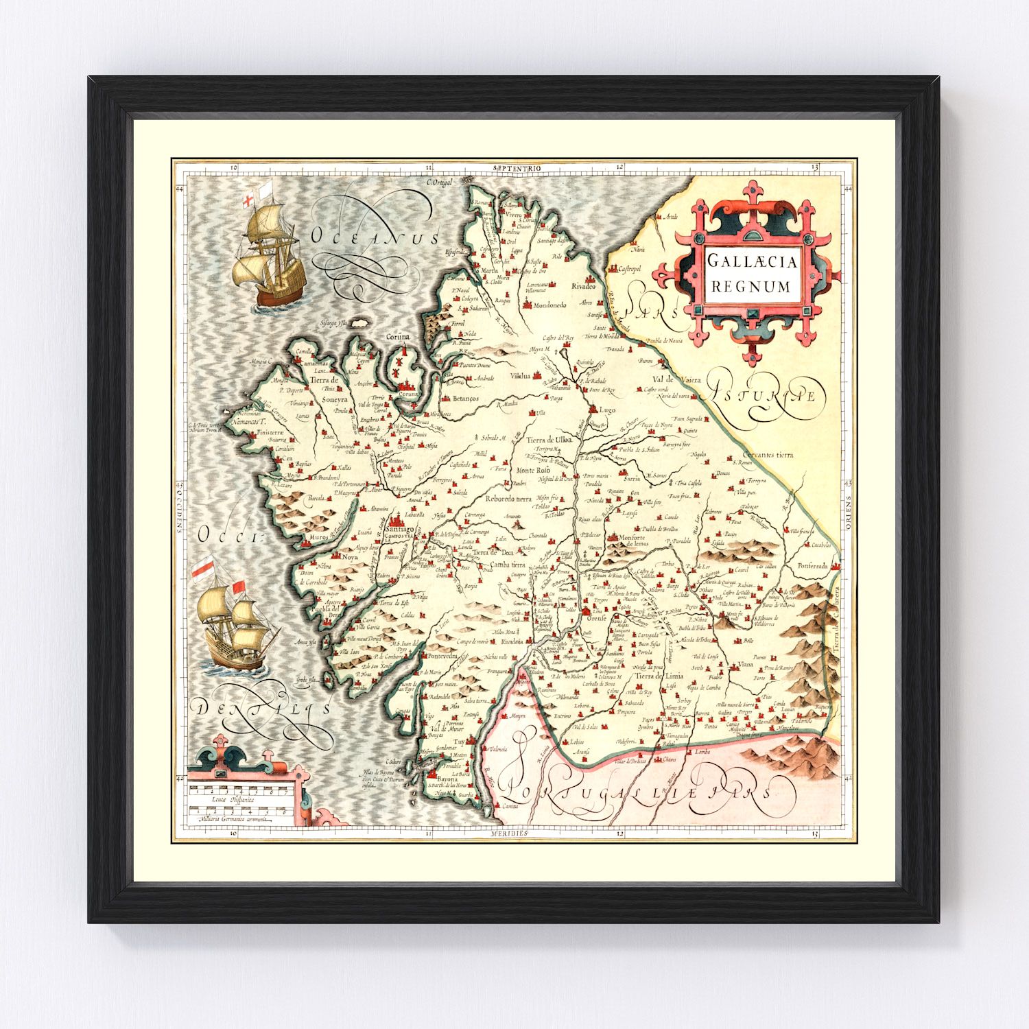 Vintage Map of Galicia Spain, 1623