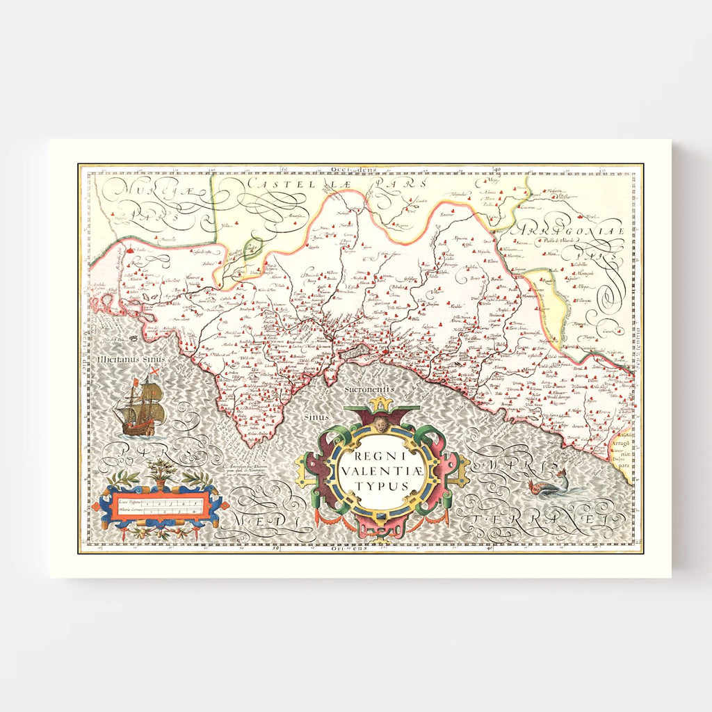 Vintage Map of Valencia, Spain 1623