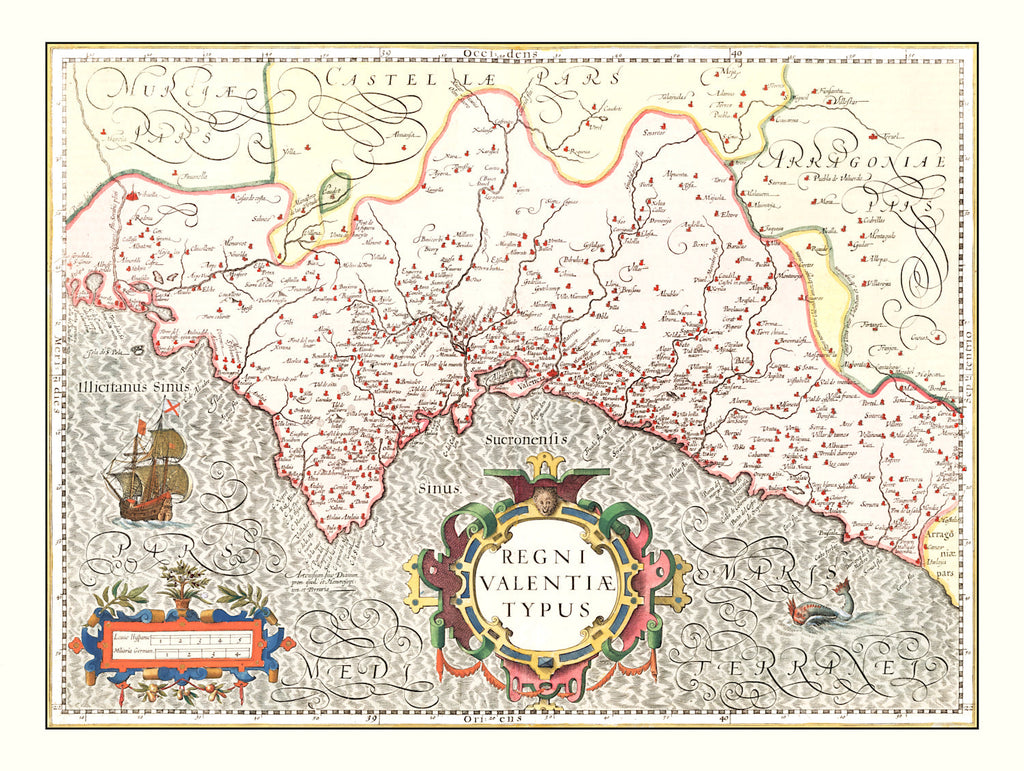Vintage Map of Valencia, Spain 1623