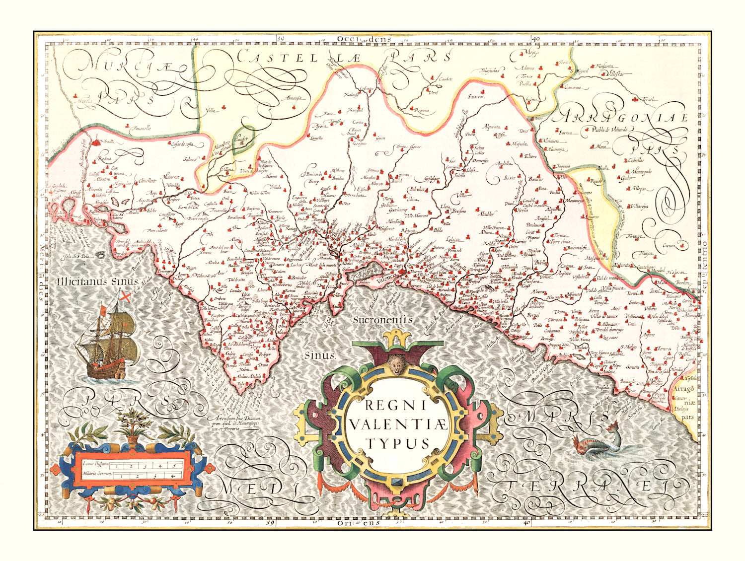 Vintage Map of Valencia, Spain 1623