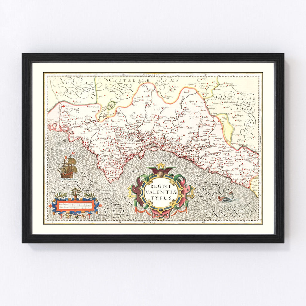 Vintage Map of Valencia, Spain 1623