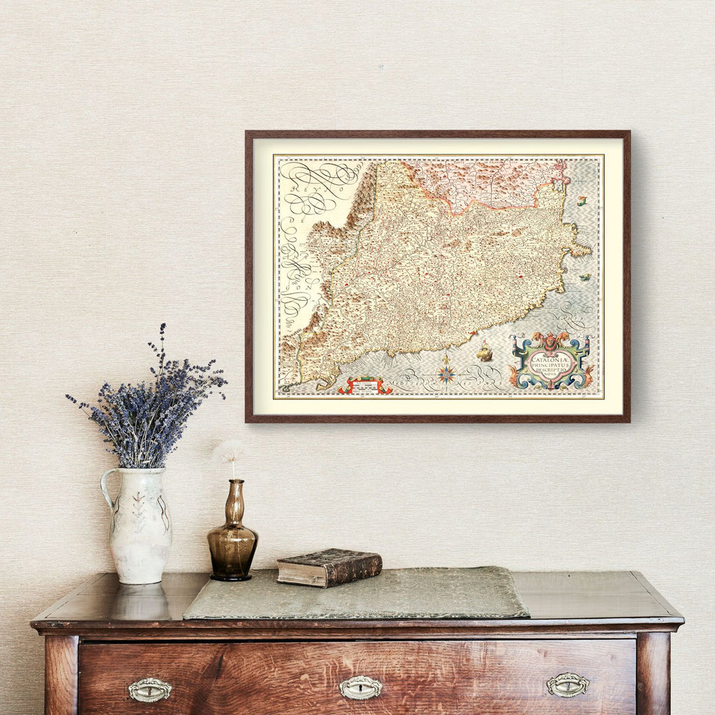 Vintage Map of Catalonia Spain , 1623