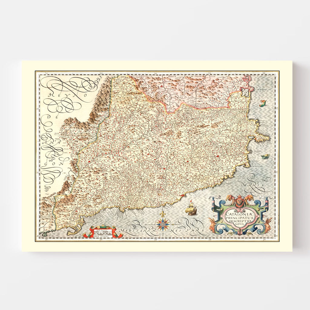 Vintage Map of Catalonia Spain , 1623