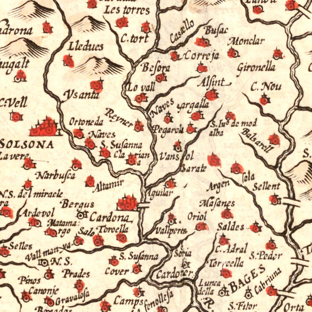 Vintage Map of Catalonia Spain , 1623
