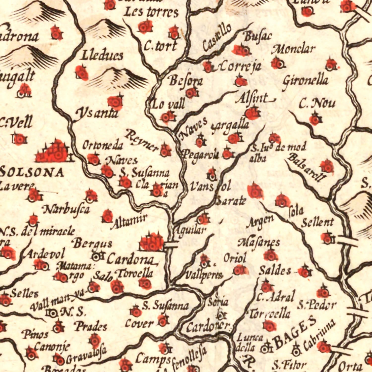 Vintage Map of Catalonia Spain , 1623