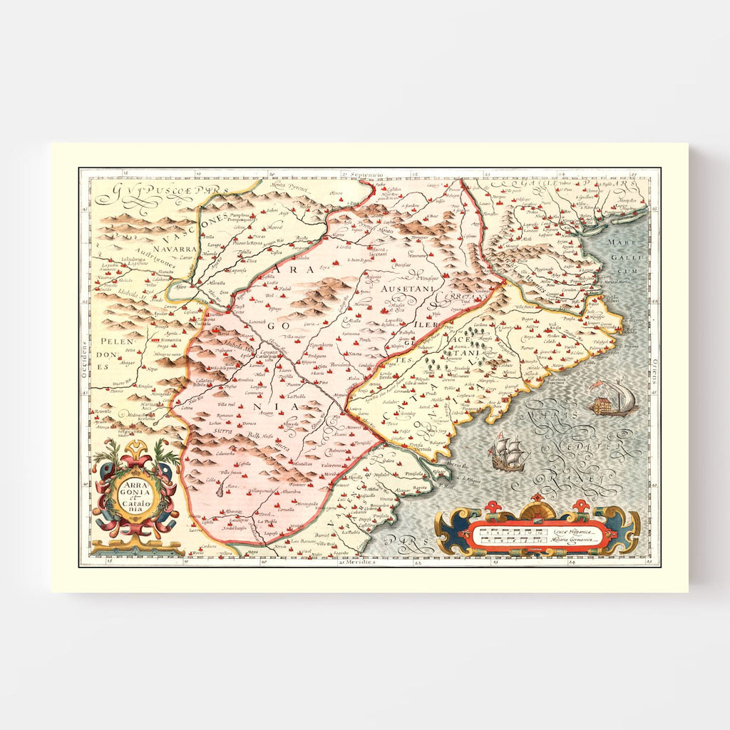 Vintage Map of Aragon & Catalonia Spain, 1623