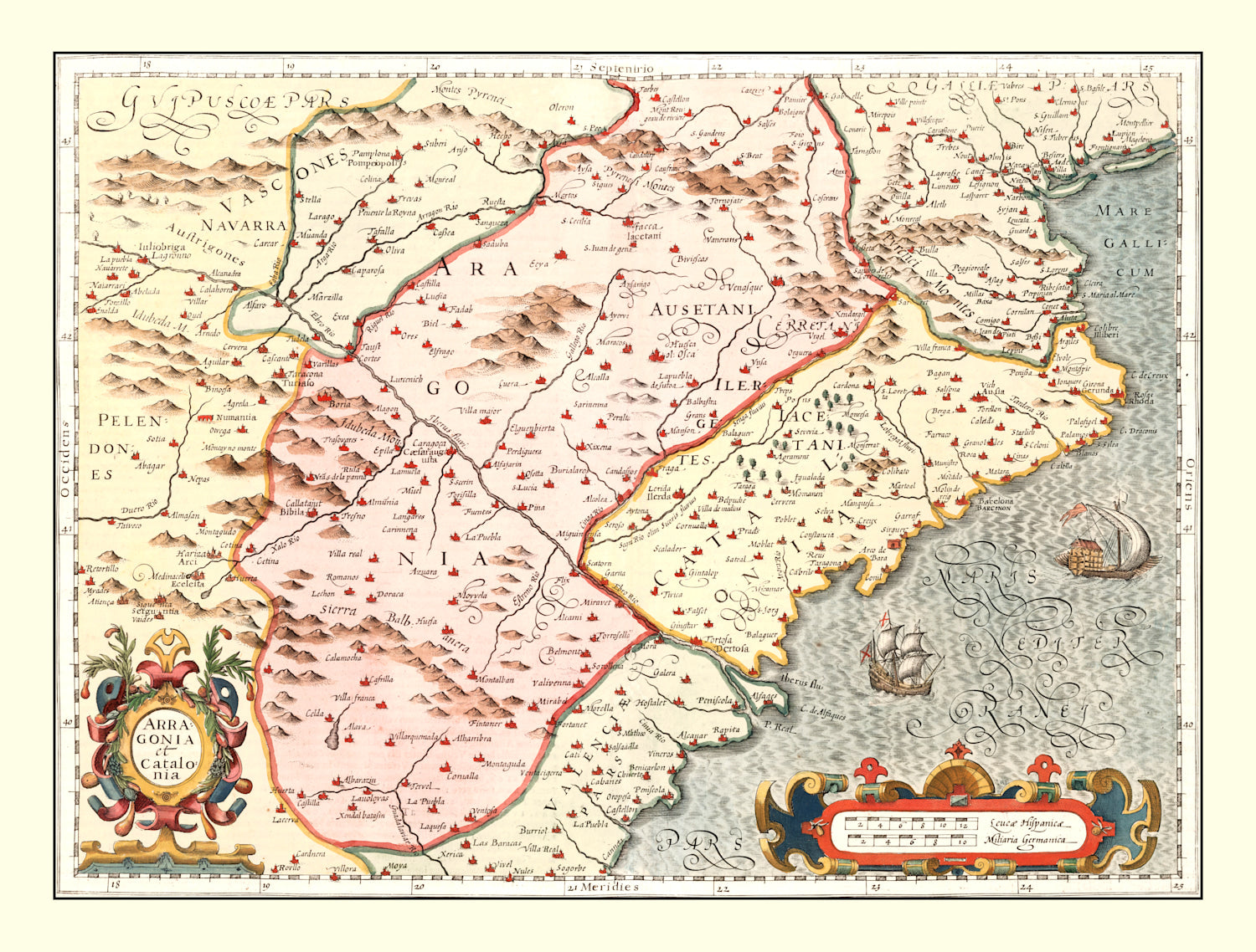 Vintage Map of Aragon & Catalonia Spain, 1623
