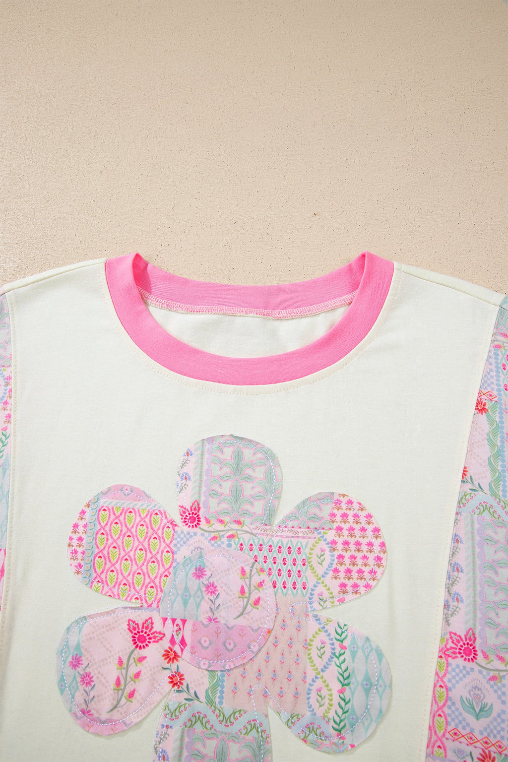 Floral Colorblock Patchwork Short Sleeve Top
