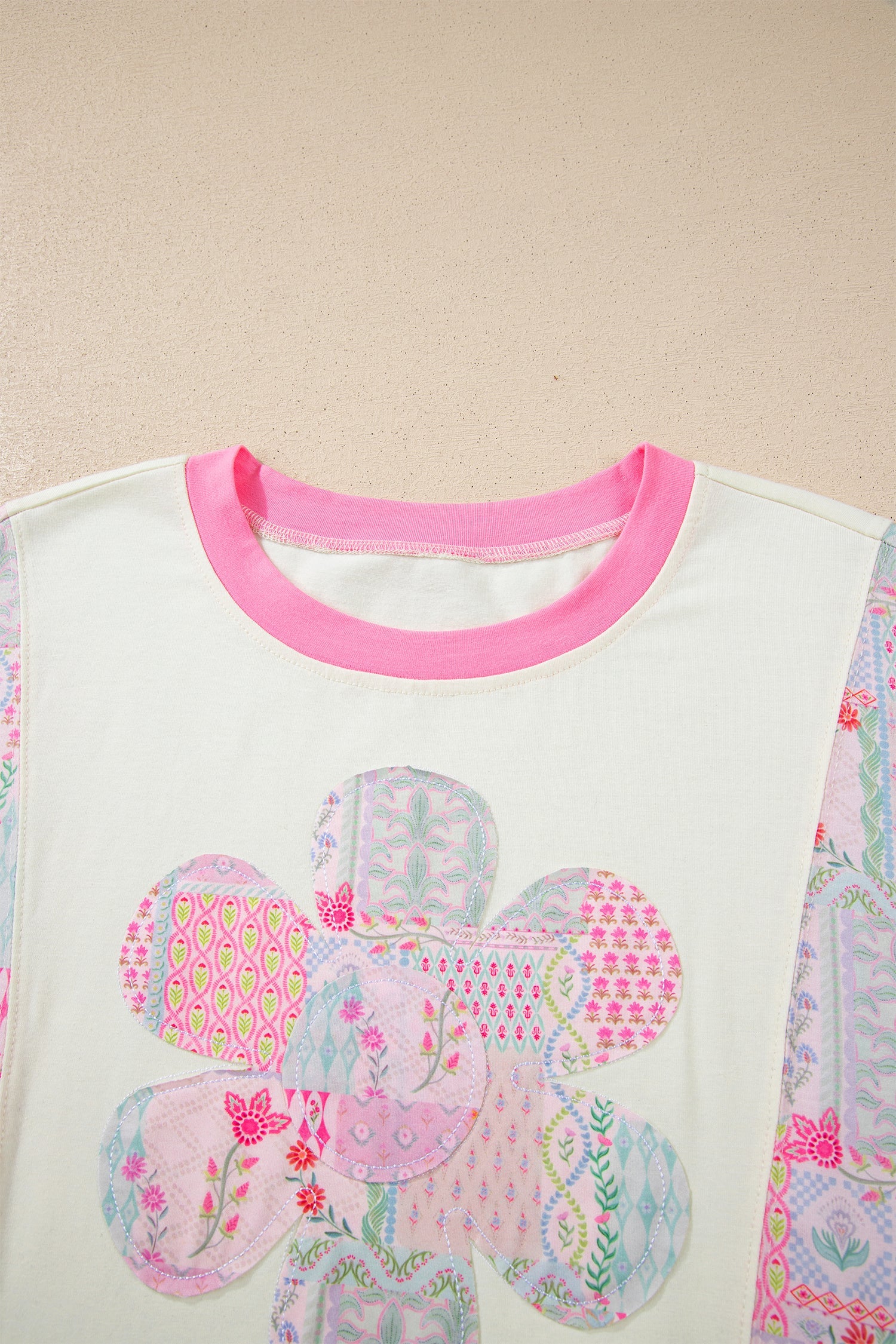 Floral Colorblock Patchwork Short Sleeve Top