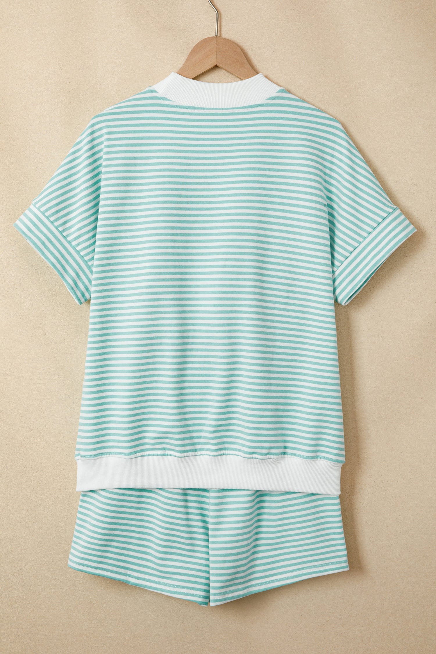 Stripe Contrast Mock Neck Tee & Shorts Set