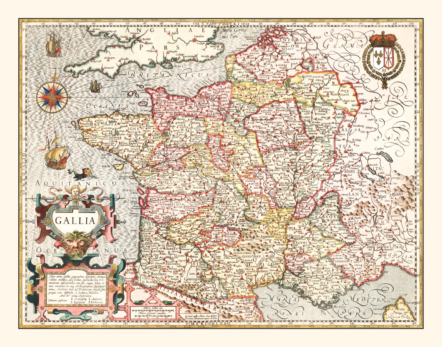 Vintage Map of Gaul France, 1623