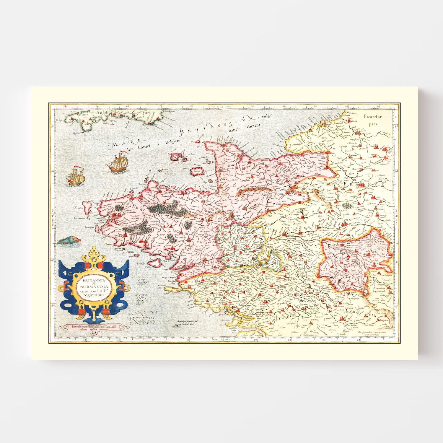Vintage Map of Brittany & Normandy France, 1623