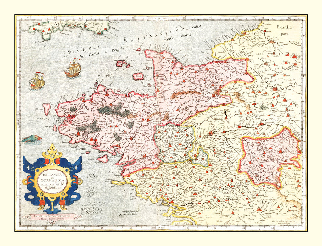 Vintage Map of Brittany & Normandy France, 1623