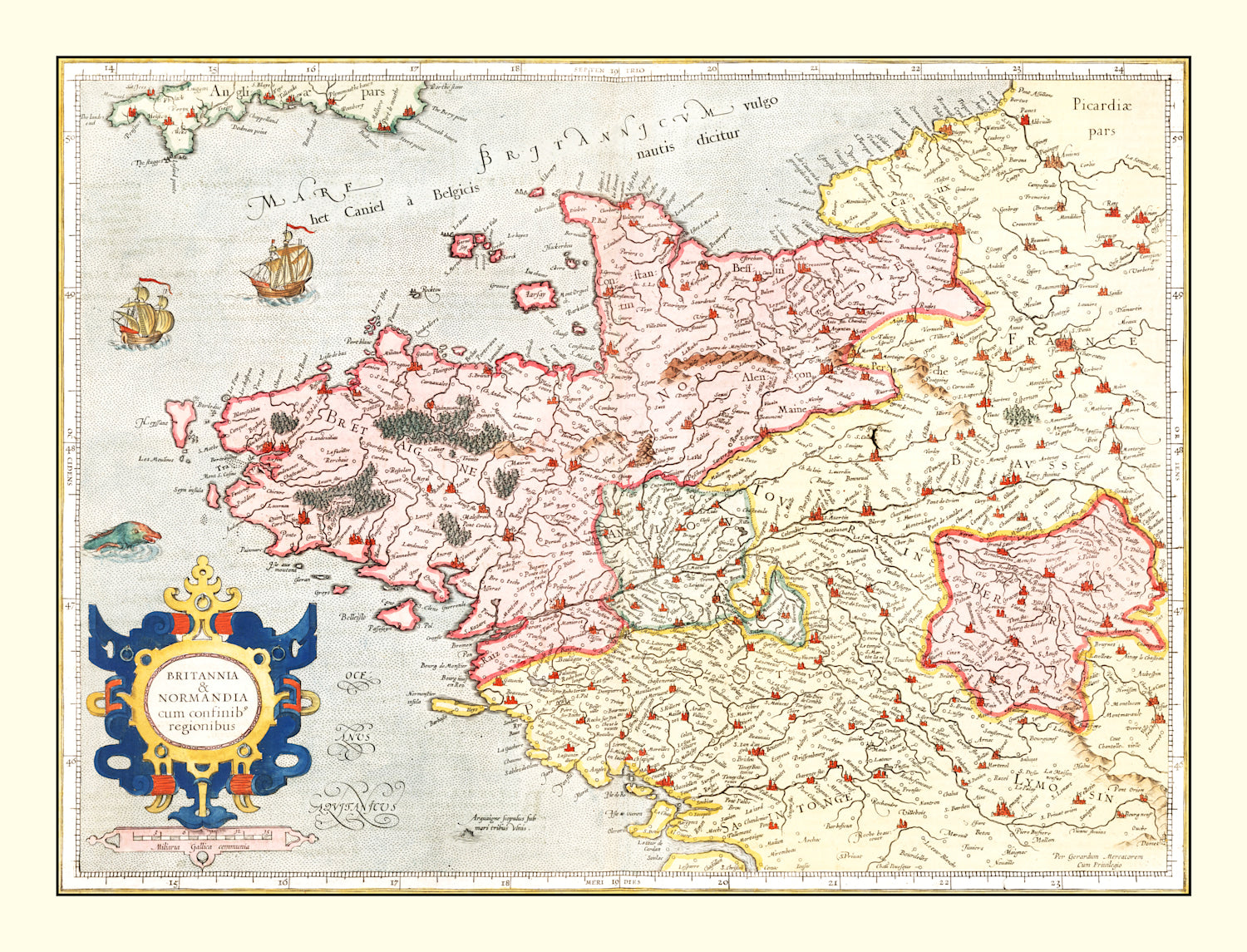 Vintage Map of Brittany & Normandy France, 1623