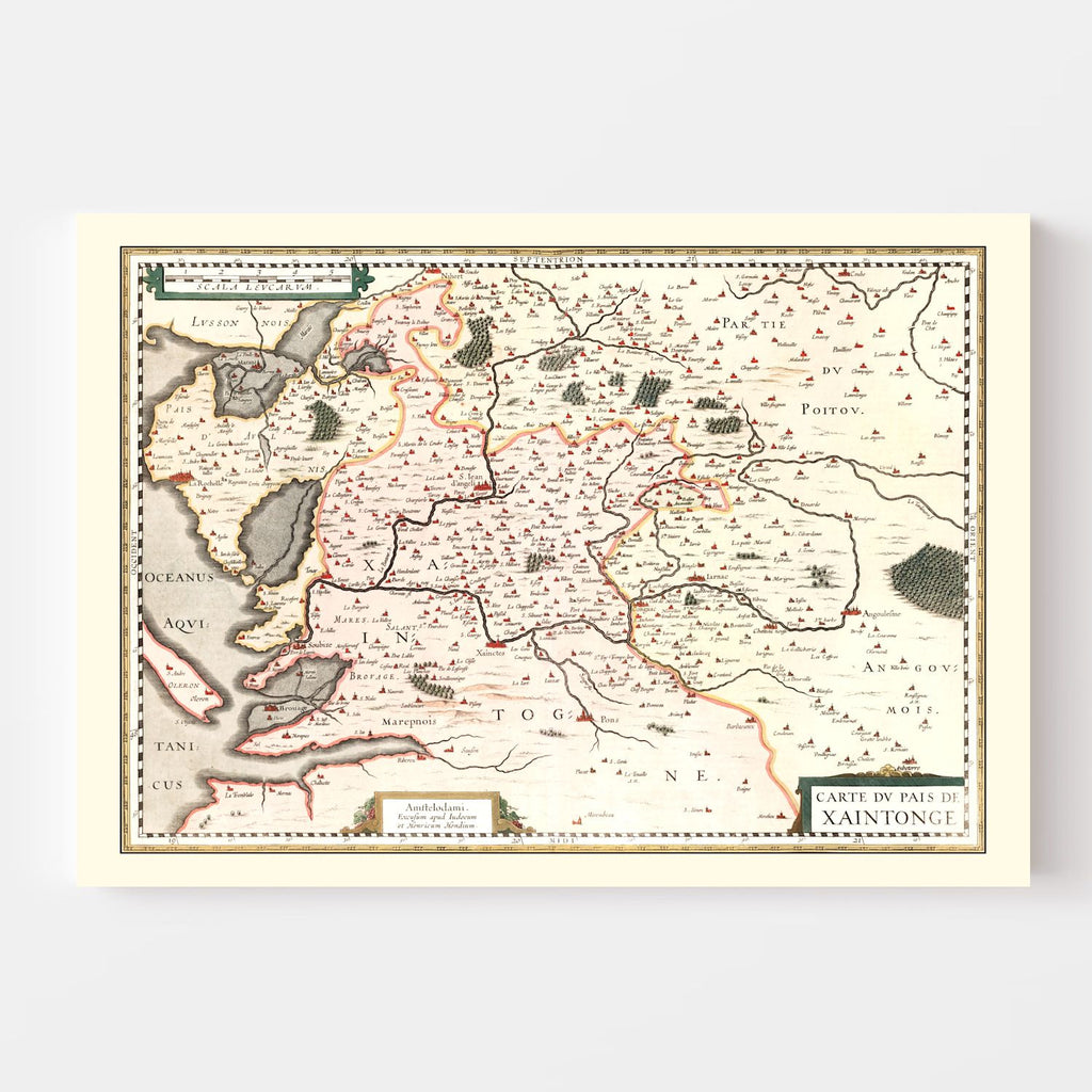 Vintage Map of Saintonge (Xaintonge) France, 1623