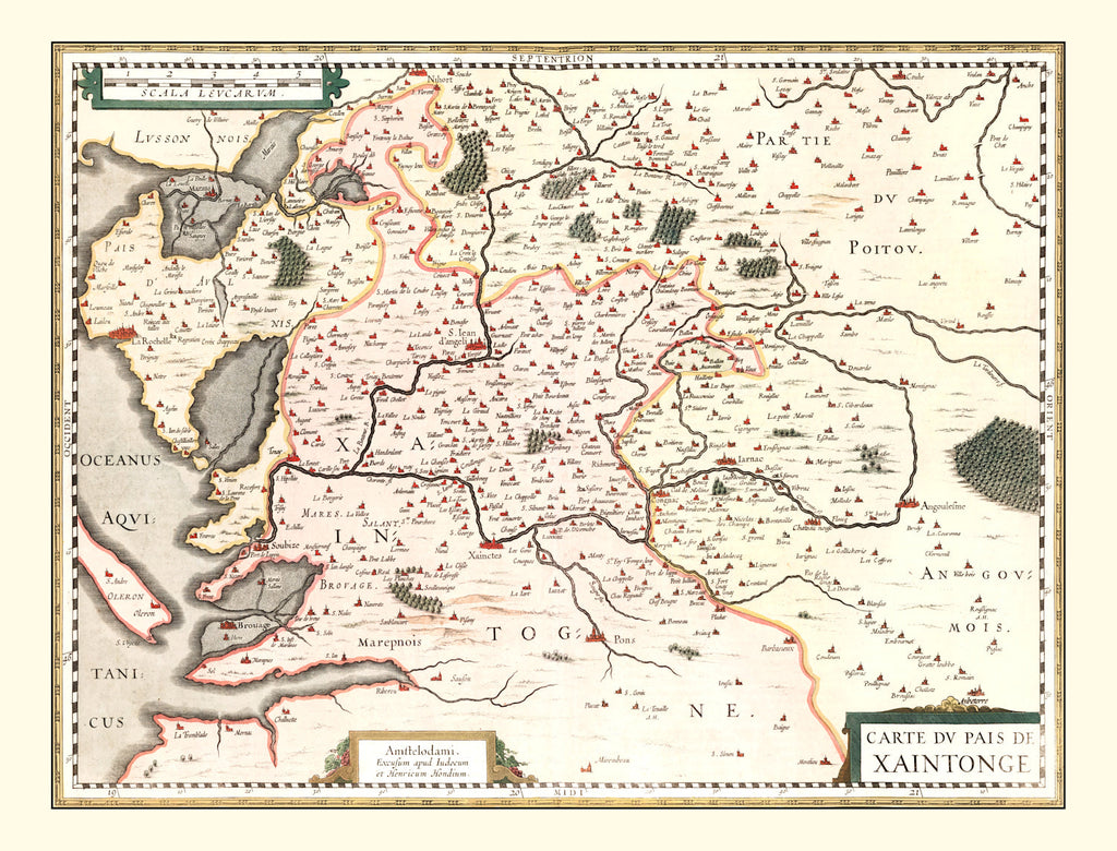 Vintage Map of Saintonge (Xaintonge) France, 1623