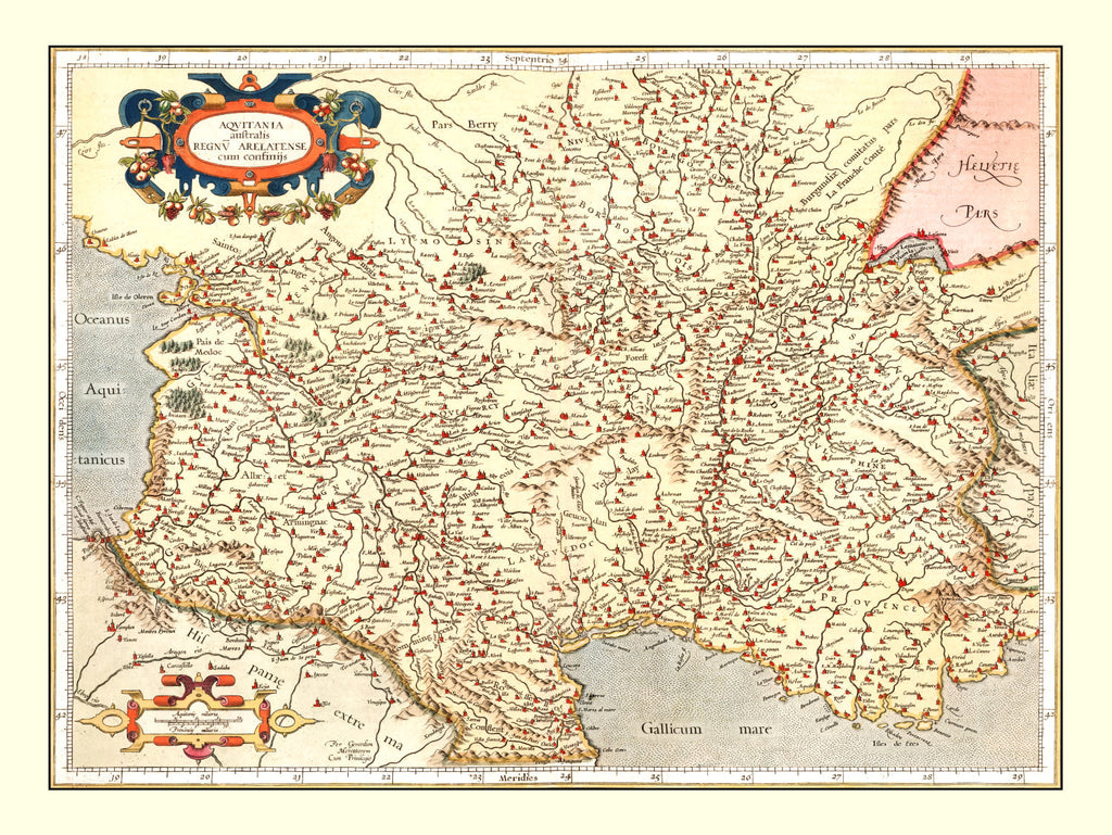 Vintage Map of Aquitaine France, 1623