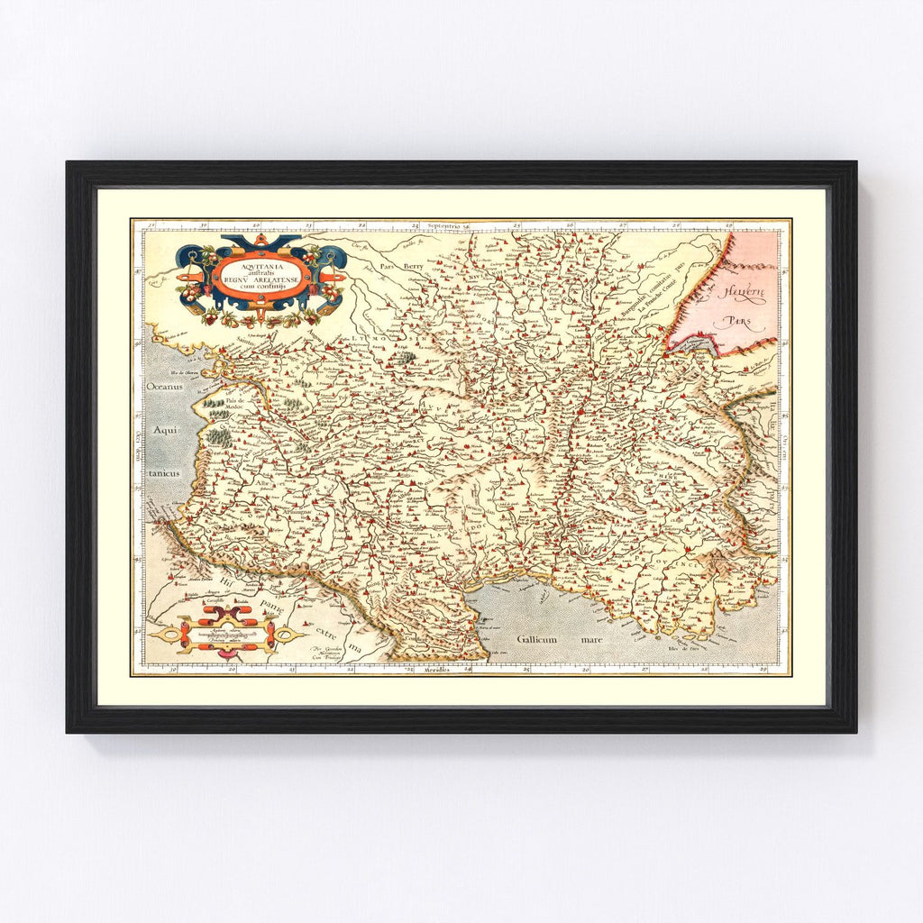 Vintage Map of Aquitaine France, 1623