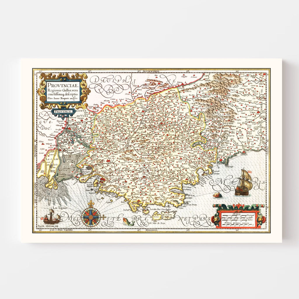Vintage Map of Gaul Region of France, 1623