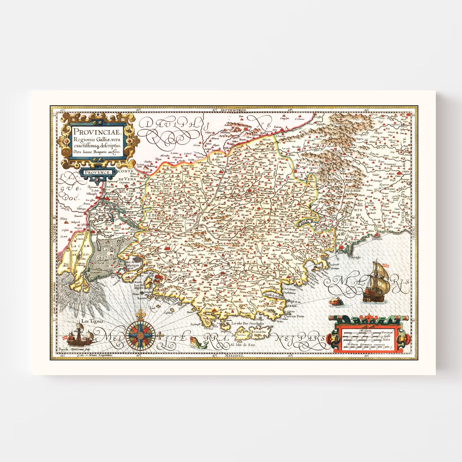 Vintage Map of Gaul Region of France, 1623