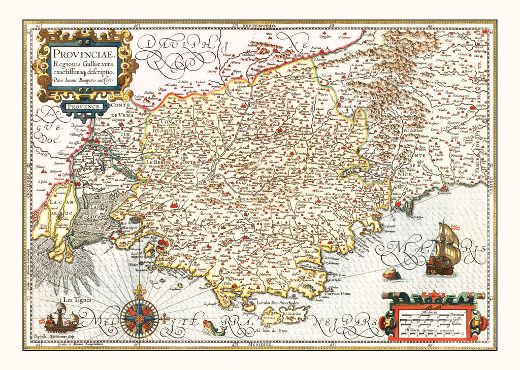 Vintage Map of Gaul Region of France, 1623