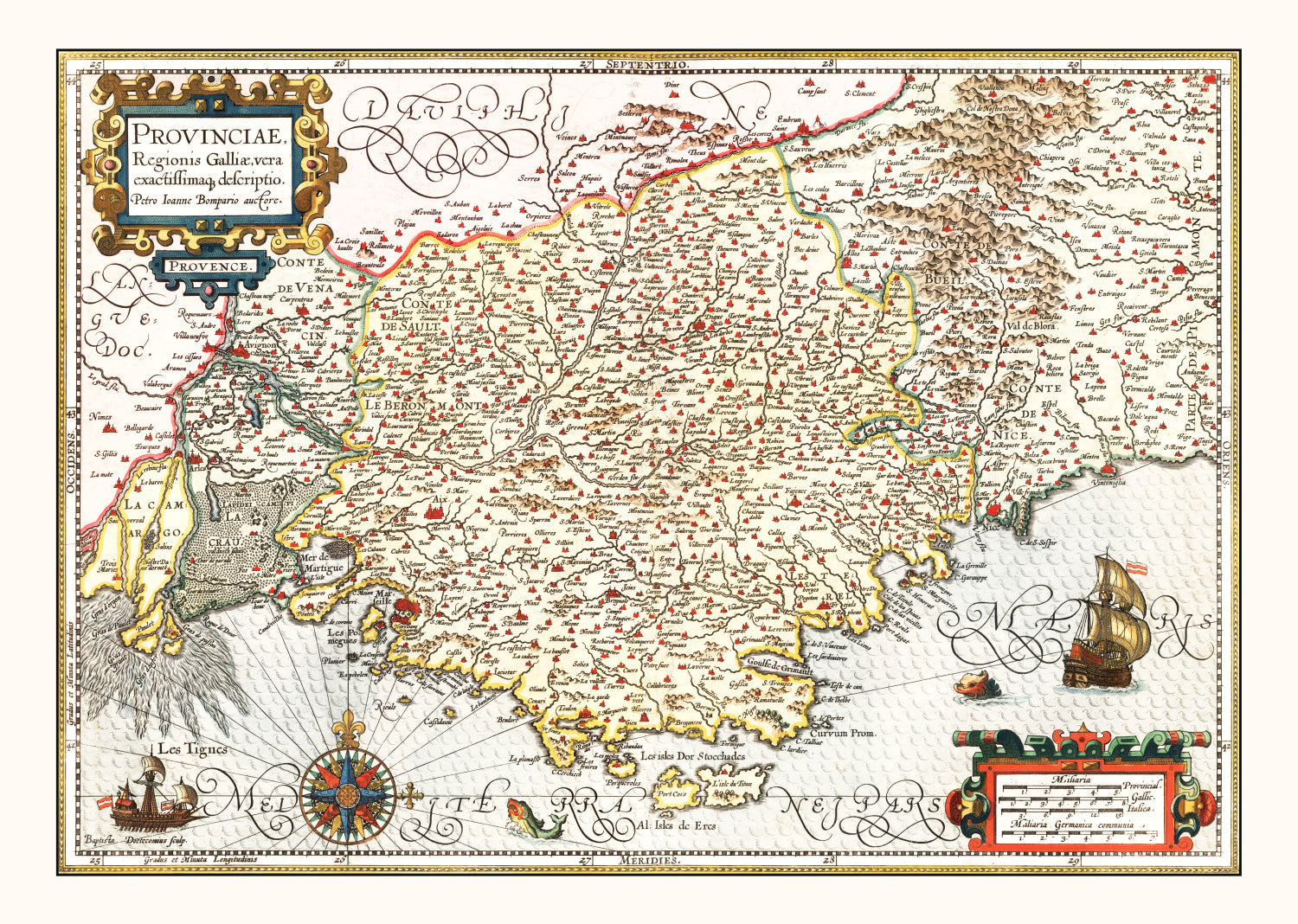 Vintage Map of Gaul Region of France, 1623