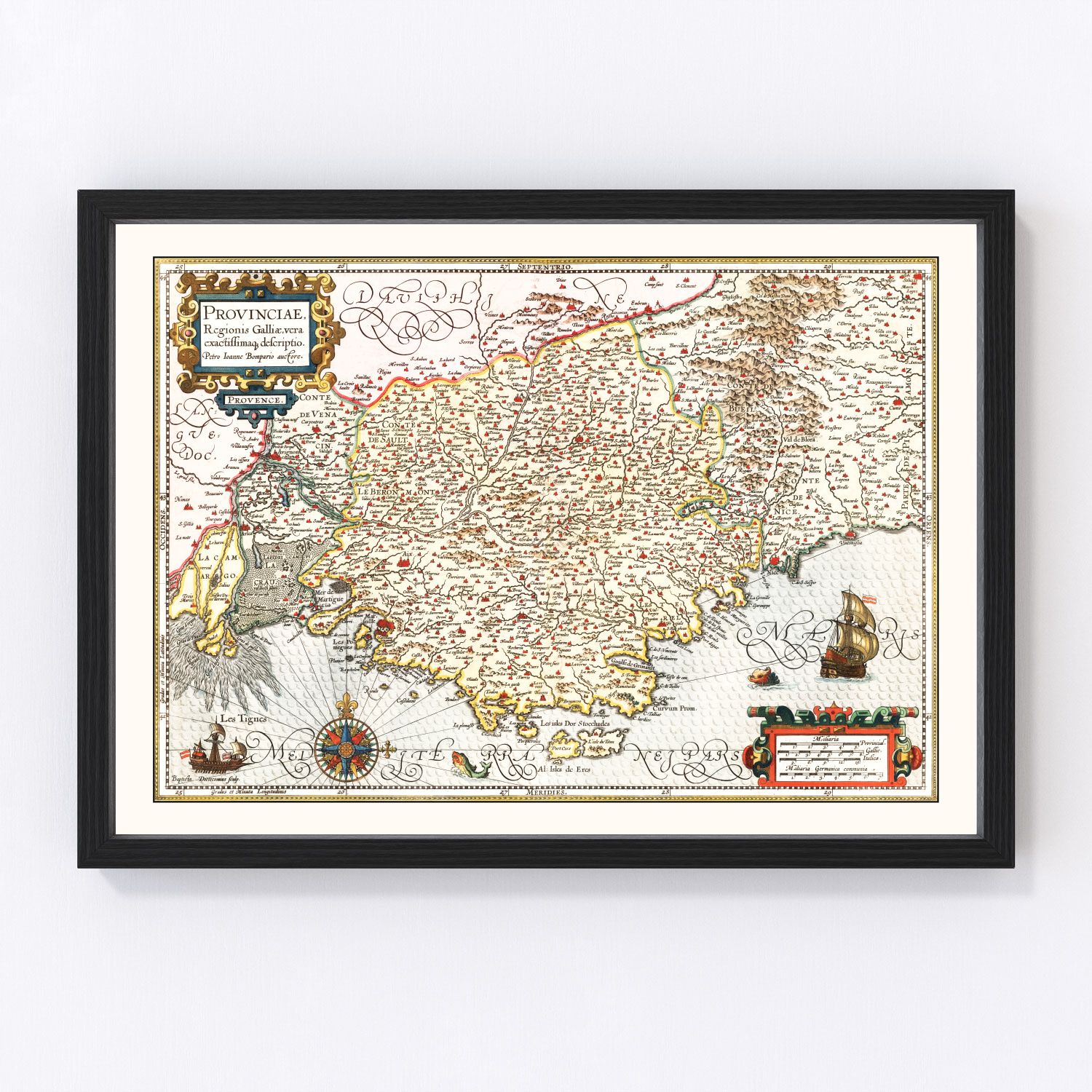 Vintage Map of Gaul Region of France, 1623