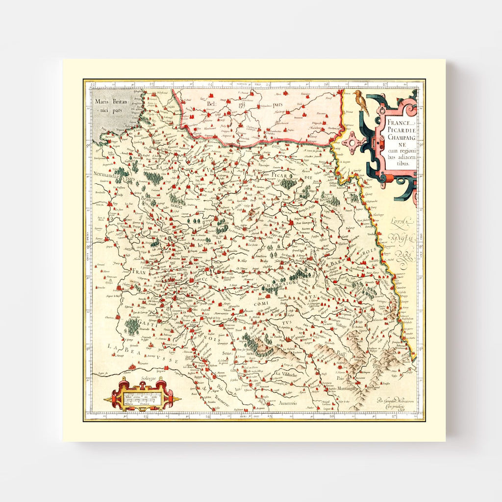 Vintage Map of Champagne France, 1623