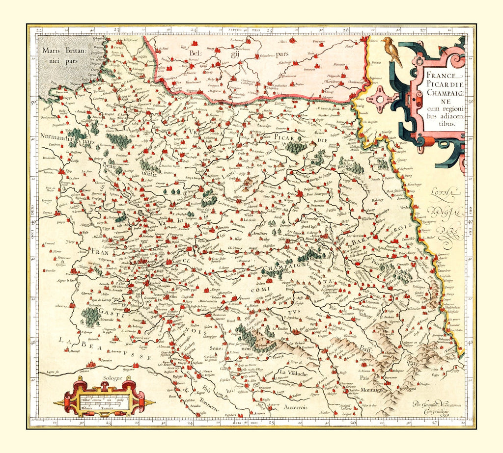Vintage Map of Champagne France, 1623