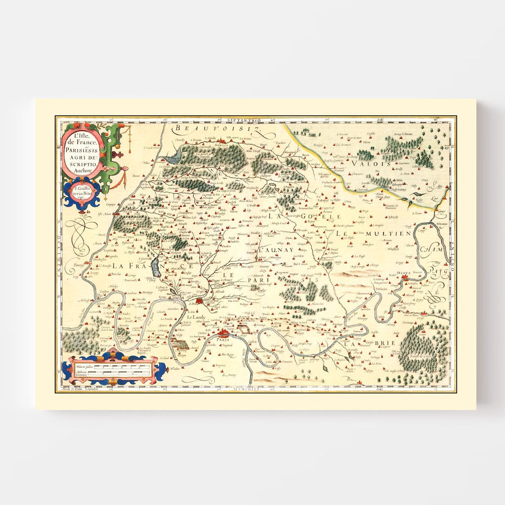 Vintage Map of Isle of France, 1623