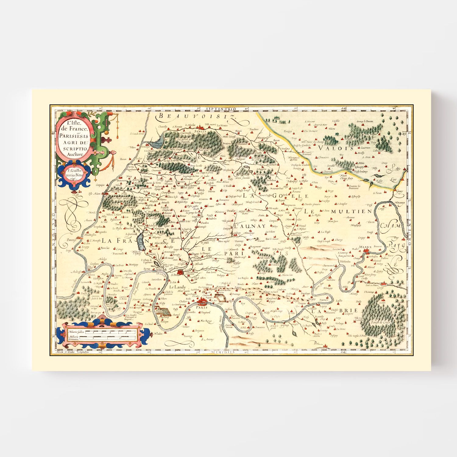 Vintage Map of Isle of France, 1623