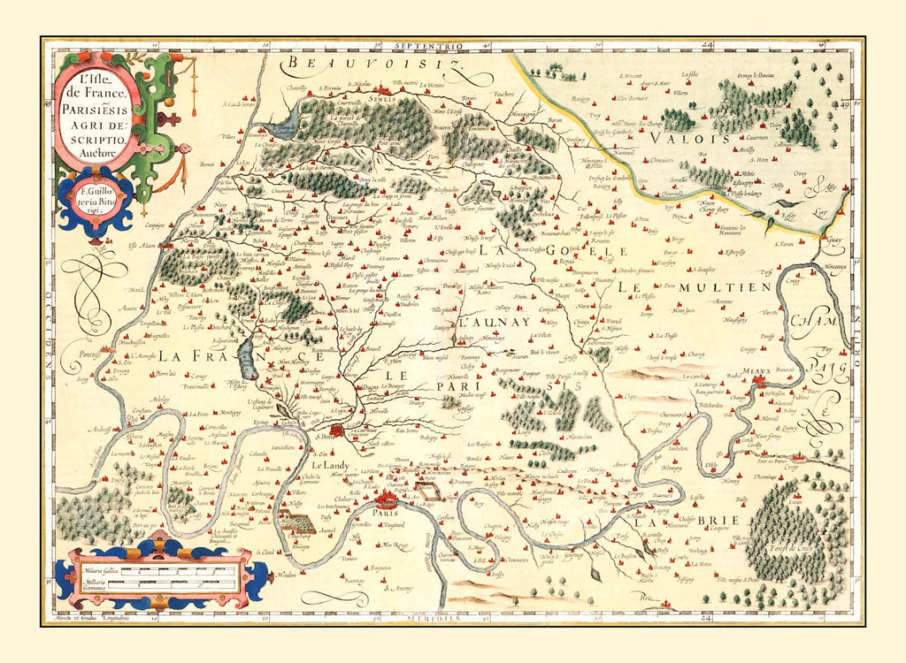 Vintage Map of Isle of France, 1623