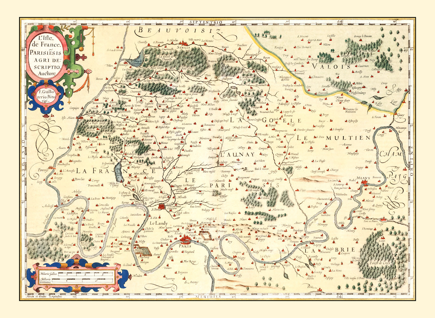 Vintage Map of Isle of France, 1623