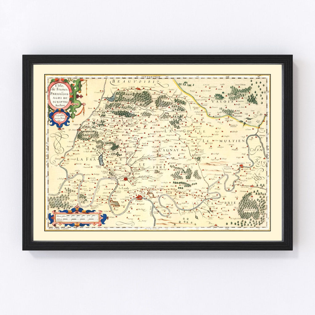 Vintage Map of Isle of France, 1623