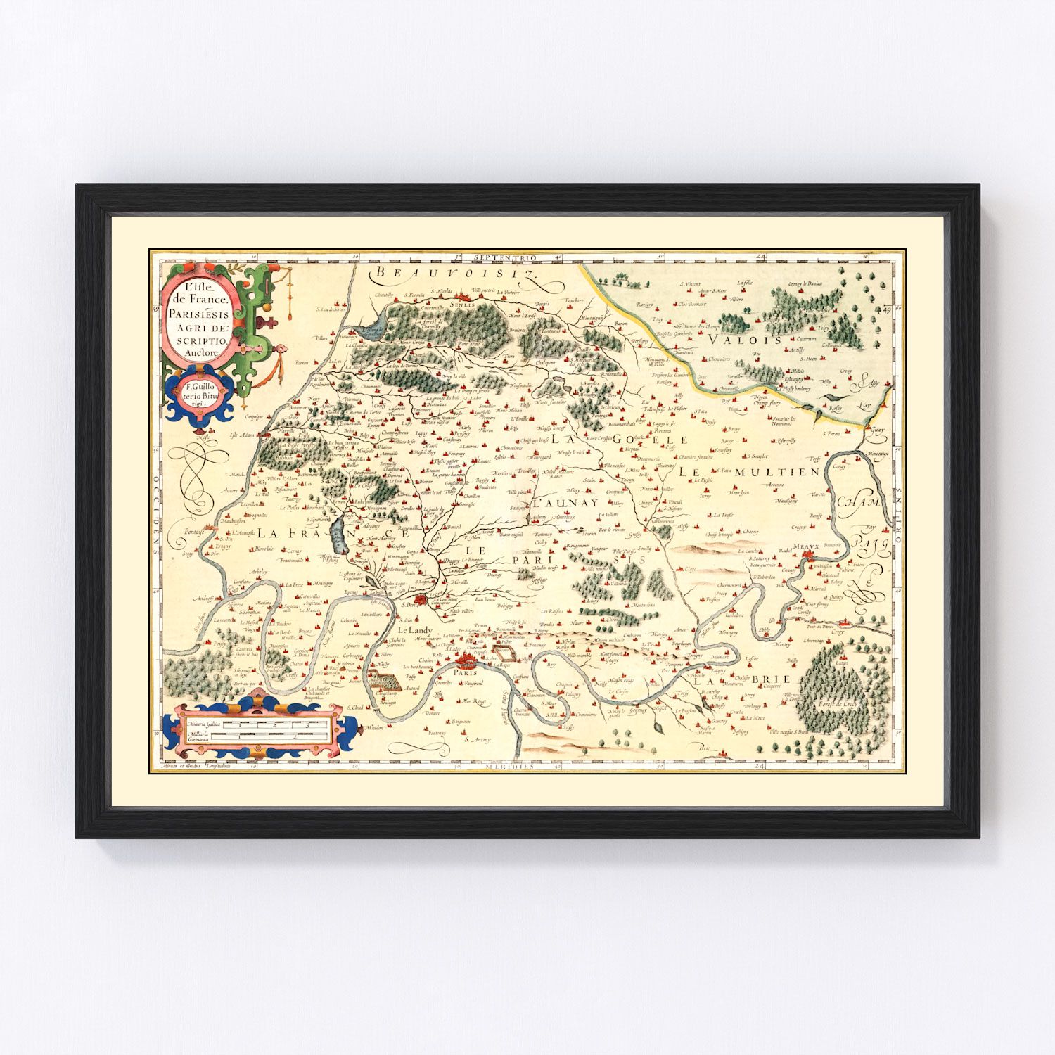 Vintage Map of Isle of France, 1623