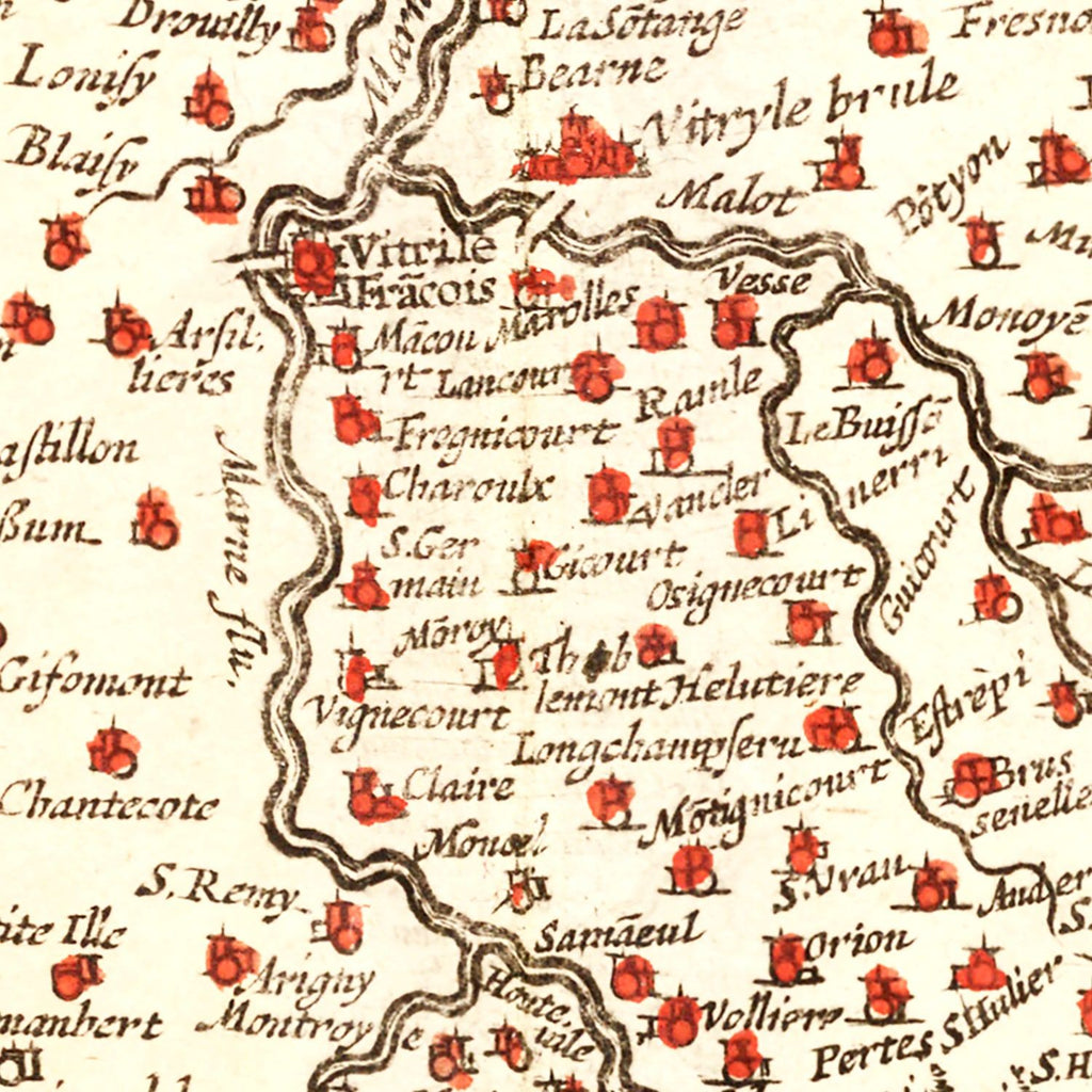 Vintage Map of Champagne Region of France, 1623