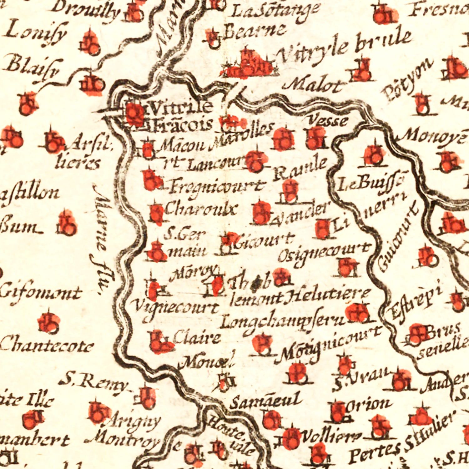 Vintage Map of Champagne Region of France, 1623
