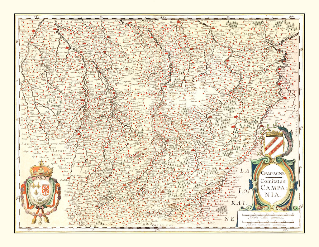 Vintage Map of Champagne Region of France, 1623