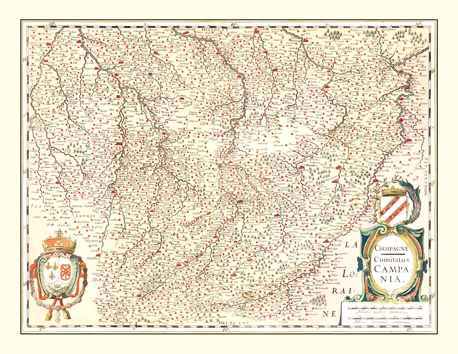 Vintage Map of Champagne Region of France, 1623
