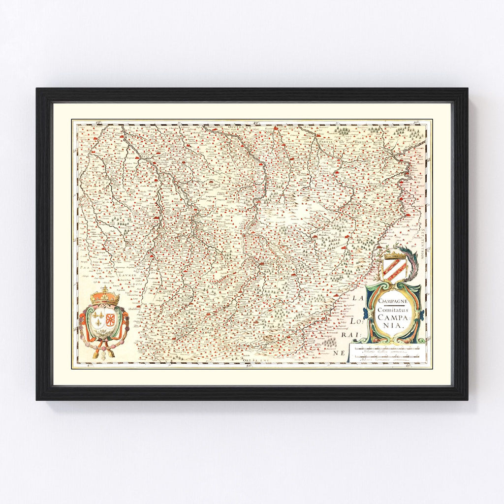 Vintage Map of Champagne Region of France, 1623