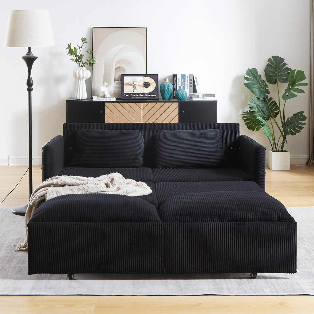 MH'' 64.5 Inch Sleeper Sofa Bed  3-in-1 Adjustable Sleeper with Pullout Bed   2 Pillows and Side Pockets  Soft Corduroy Convertible Sleeper Sofa Bed for Living Room Bedroom Apartment Office