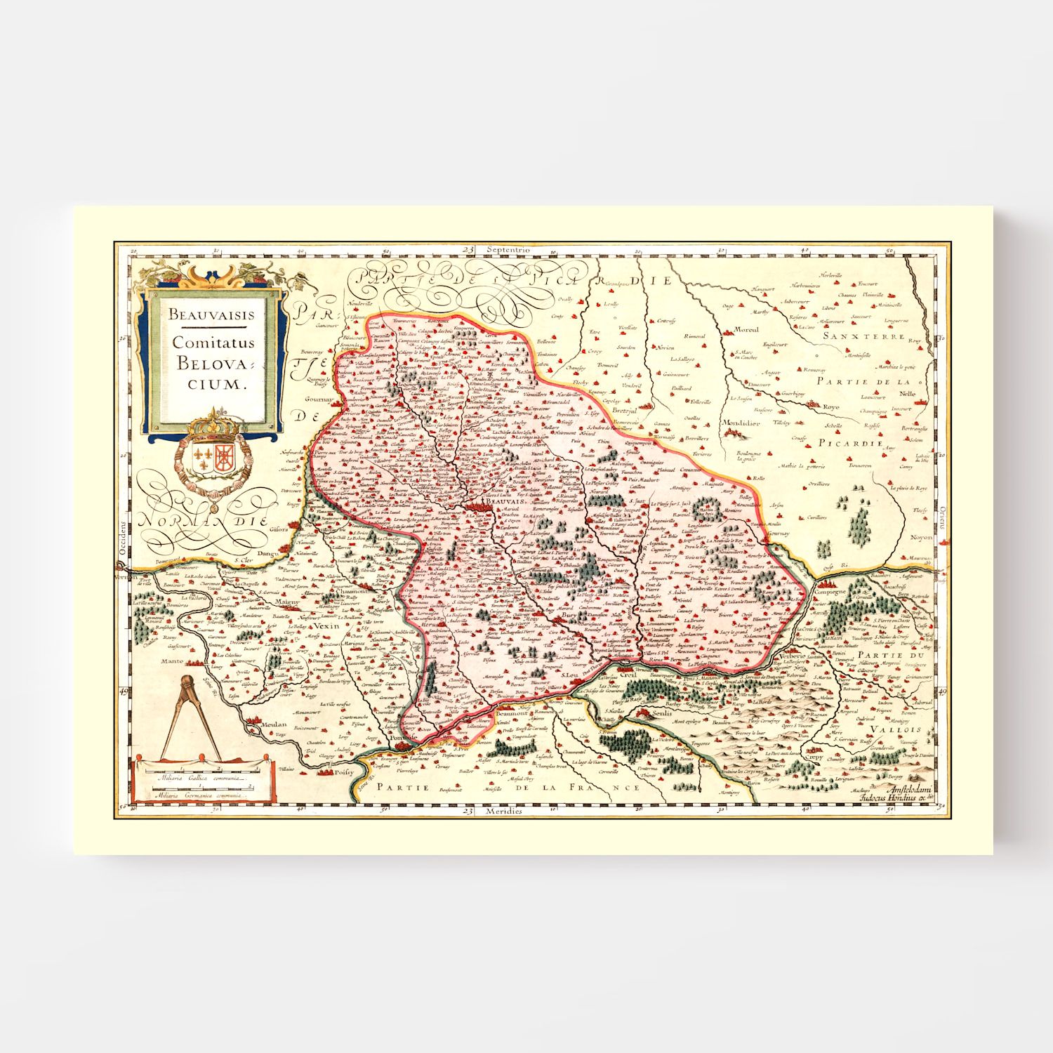 Vintage Map of Beauvais France, 1623