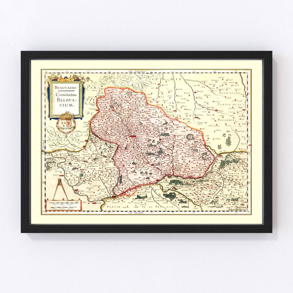 Vintage Map of Beauvais France, 1623