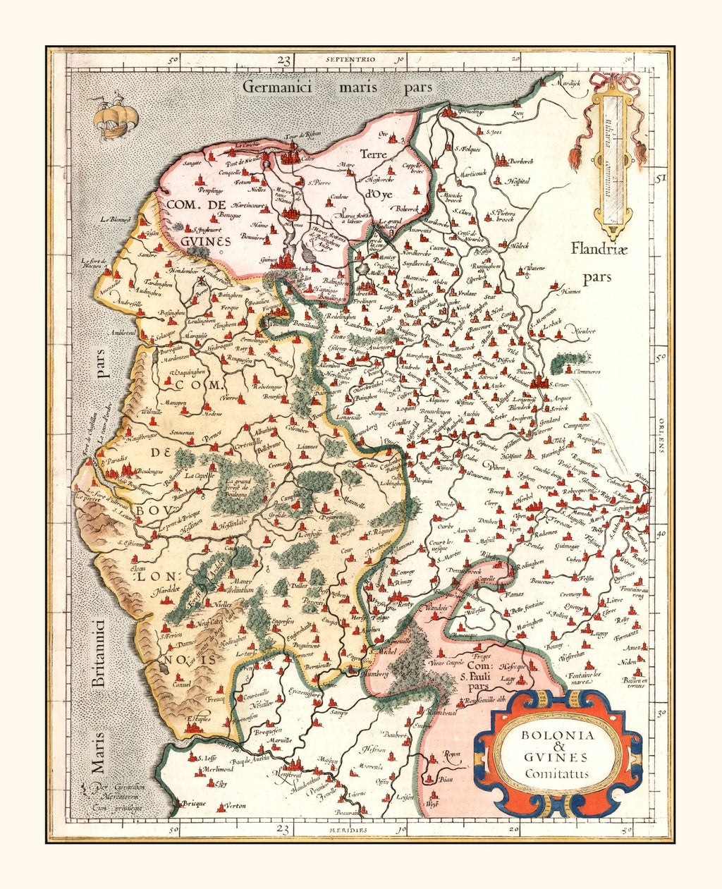Vintage Map of Boulon & Guines France, 1623
