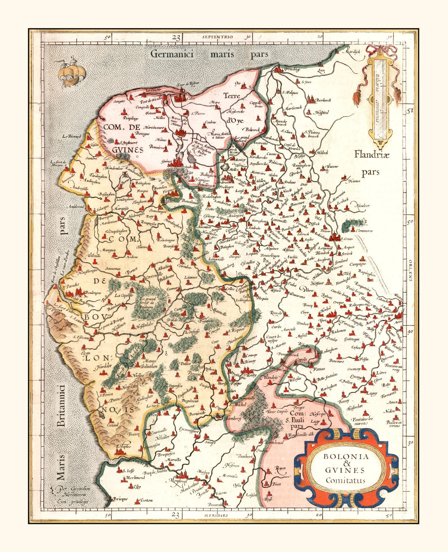 Vintage Map of Boulon & Guines France, 1623