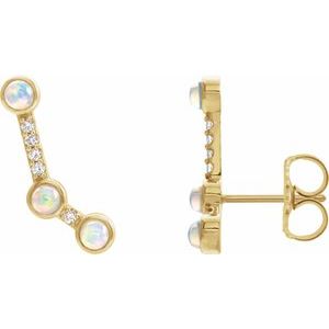 14K Yellow Gold Natural Ethiopian Opal & .08 CTW Natural Diamond Ear Climbers