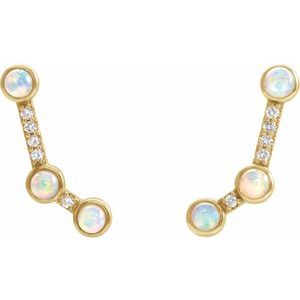 14K Yellow Gold Natural Ethiopian Opal & .08 CTW Natural Diamond Ear Climbers