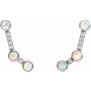 Platinum Natural Ethiopian Opal & .08 CTW Natural Diamond Ear Climbers – image 2